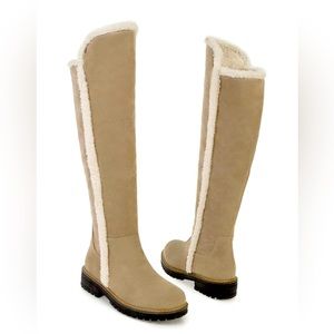 Yasirun Womens Knee High Boots Beige Fleecy Seam Boots Size 8 M US NEW